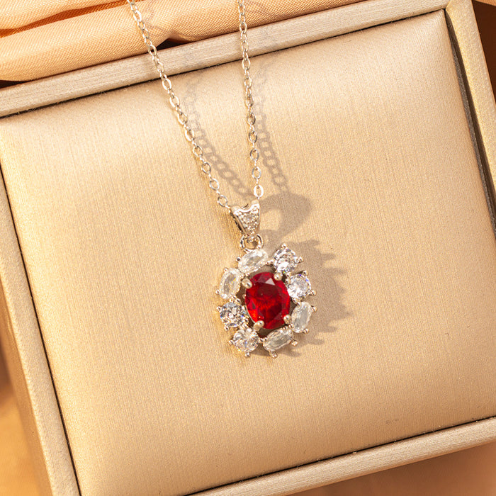 Wholesale Titanium steel necklace with red zircon