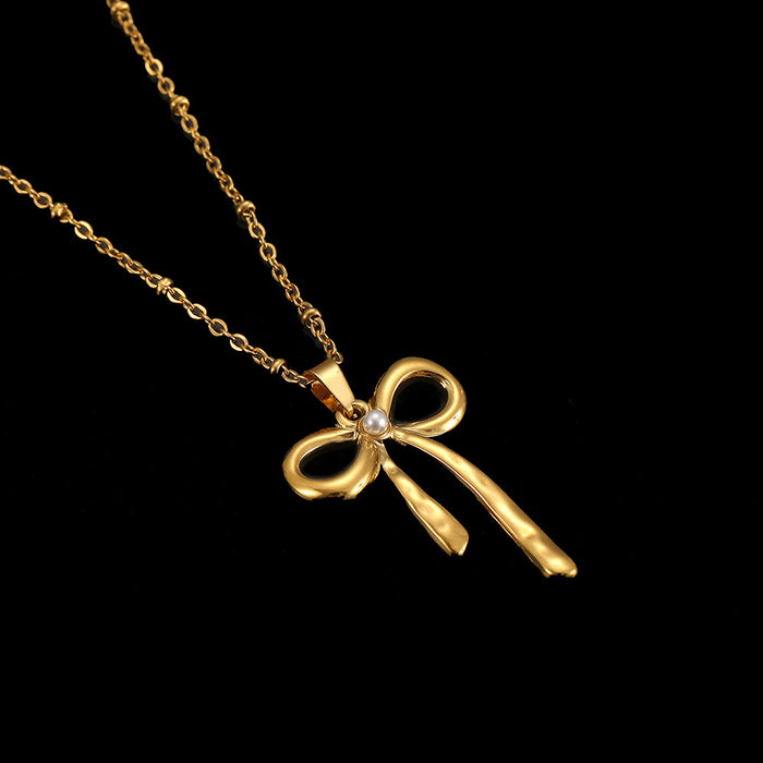 Wholesale Stainless Steel Gold Accessories Bow Necklace