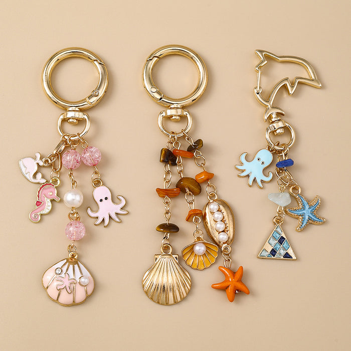 Wholesale Marine animal seahorse octopus metal keychain
