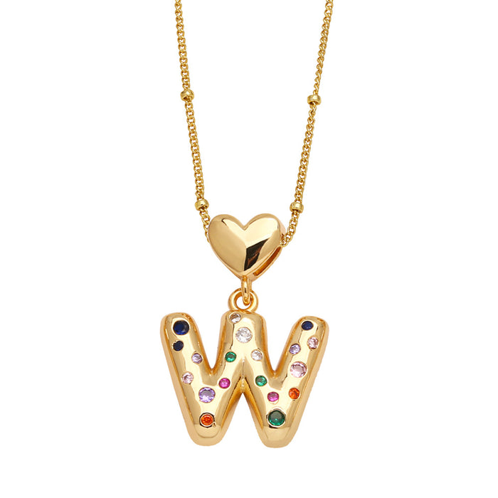 Wholesale  Love  English Letter Necklace Women's Color Zircon Gold Plated Clavicle Chain