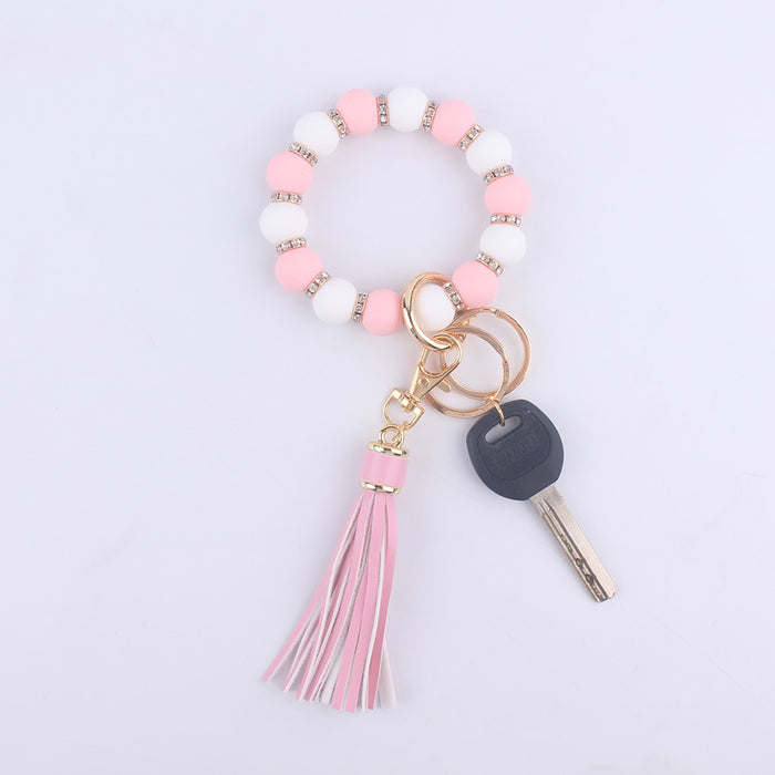 Wholesale Colorful Silicone Beaded Wrist Keychain JDC-KC-GuangTian020