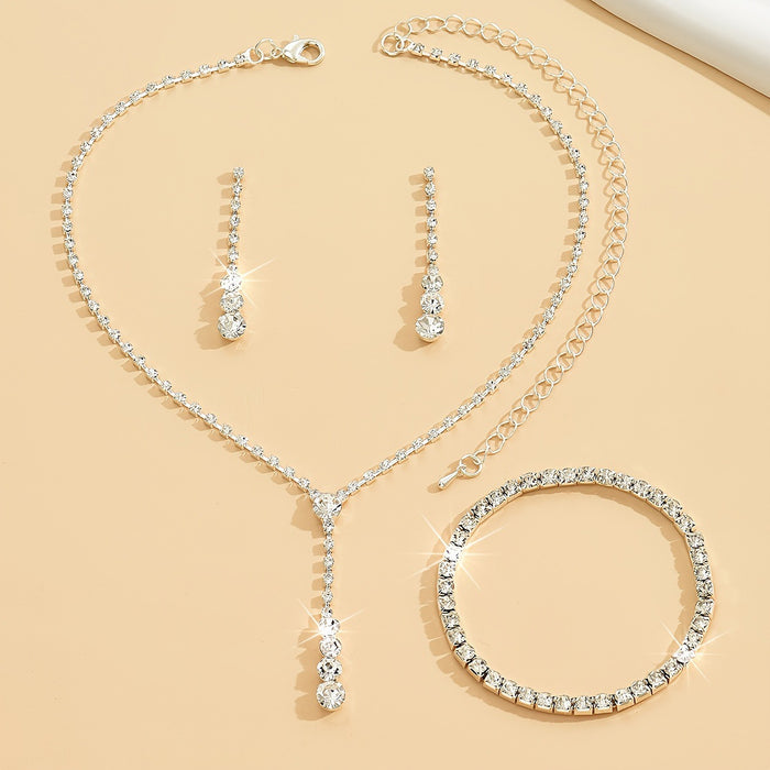 Wholesale Jewelry Set Diamond Single Row Long Necklace Earrings Bracelet JDC-NE-DX004