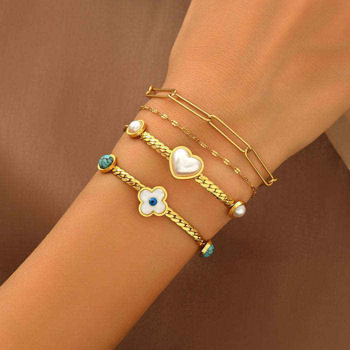 Wholesale Women S Gold Tone Stainless Steel Heart Imitation Pearl Necklace And Bracelet Set Fashion Accessory