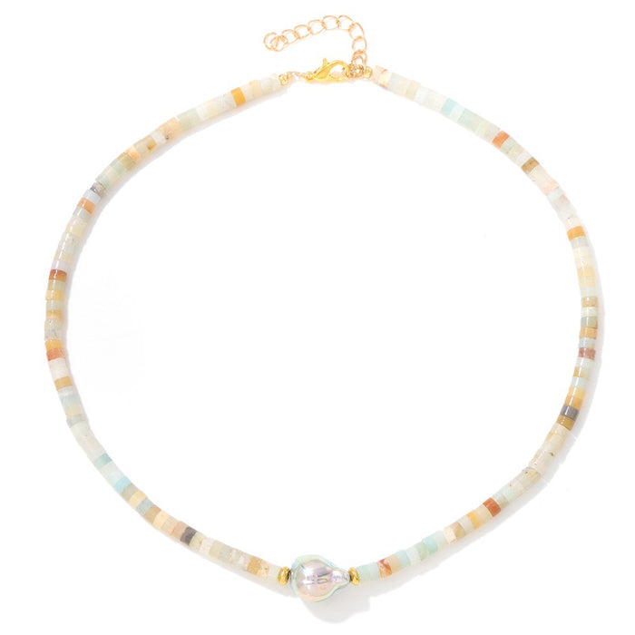 Wholesale Irregular shaped pearl necklace with stone and wheel shaped beads a clavicle chain