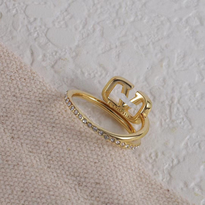 Wholesale Rhinestone brass material ring simple niche design ring