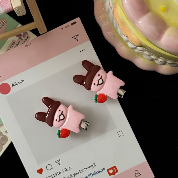 Wholesale Cute Pink Strawberry Full Body Bunny Hairpin Sweet Childish Girl Style Side Duckbill Clip Hairpin Hair Accessories Clip
