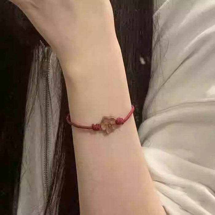 Wholesale Peach wood carved red rope bracelet handmade rope braided lucky bracelet