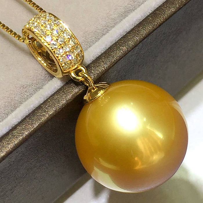 Wholesale  gold beads pearl pendant necklace 15-16mm18k gold diamond pearl necklace