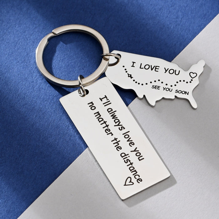 Wholesale I Love You More Than The Miles Between Stainless Steel Keychain JDC-KC-LinHeng002