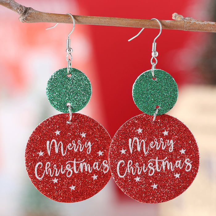 Wholesale Christmas red and green sequins glitter star ing pendant earrings round piece ing double-sided earrings