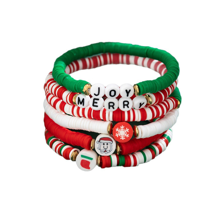 Wholesale Christmas themed colorful polymer clay beaded bracelet set