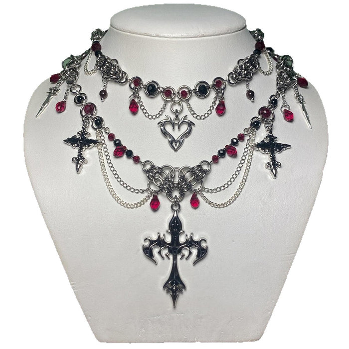 Wholesale Dark Heavy Industry Gothic Cross Necklace Vampire Bat Halloween Necklace