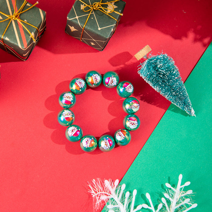 Wholesale Resin Beaded Bracelet with Snowman Bell Print Colorful Round Beads Christmas Jewelry Accessory MOQ≥2