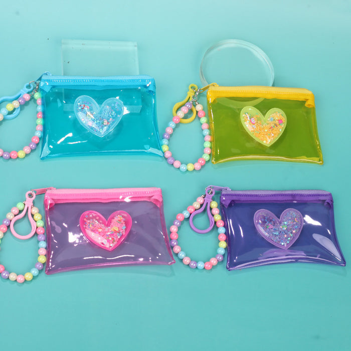 Wholesale Love Heart Quicksand Clear PVC Coin Purse Card Holder Fashion Accessory For Boutique Resale