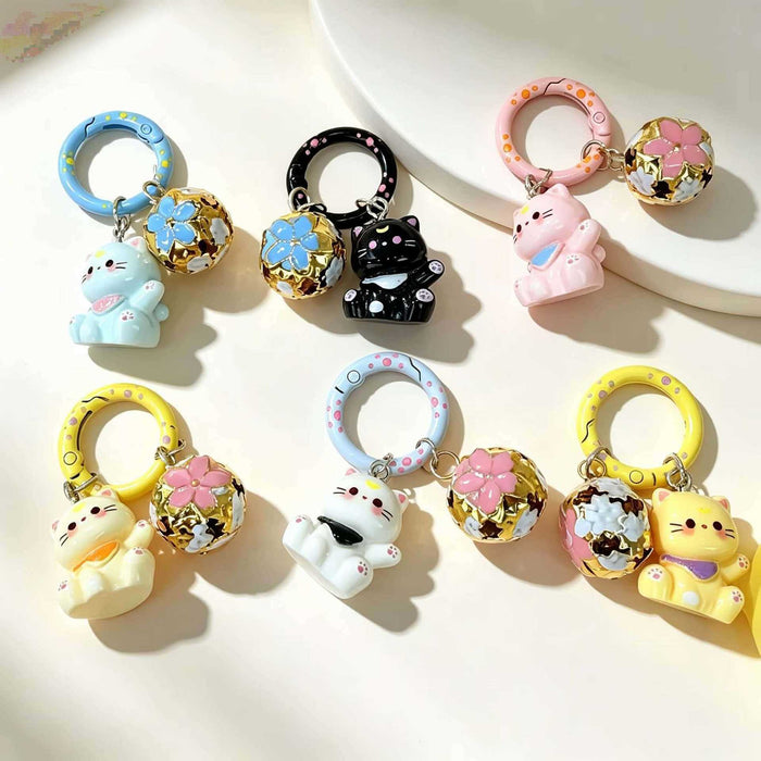 Wholesale Resin Cartoon Kitten Keychain Cute Pink Cat With Bell Bag Charm For Girls Students Gift Accessory