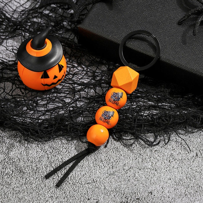 Wholesale Halloween Pumpkin Wooden Beaded Keychain JDC-KC-RongRui029