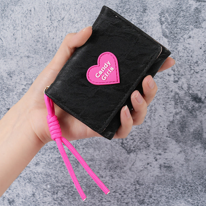 Wholesale Lanyard Wallet Love Design PU Solid Color Daily Casual Women' s Wallet