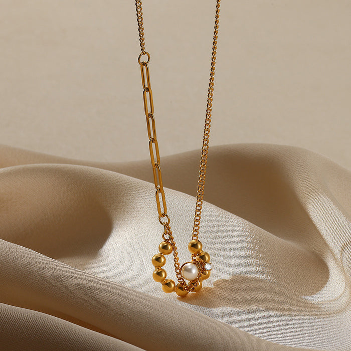 Wholesale gold stainless steel zircon pearl necklace love pendant