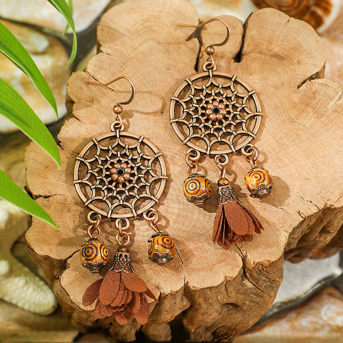 Wholesale Retro Boho Dreamcatcher Hollow Earrings and Necklace Set Fashion Jewelry MOQ≥2