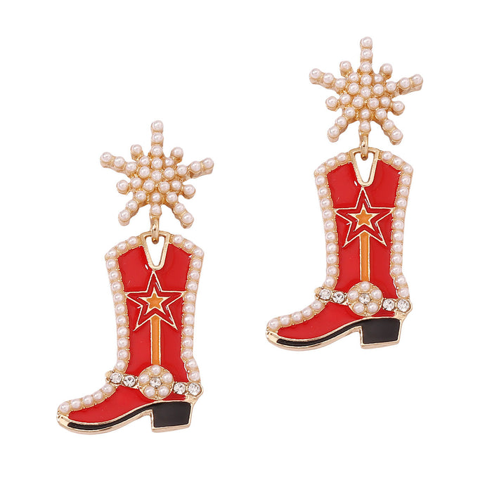 Wholesale Long Boots Zinc Alloy Oil Drop Inlaid Pearl Earrings JDC-ES-YueLi023