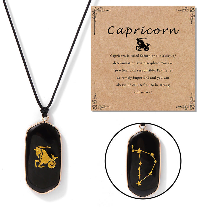 Wholesale Kraft paper English blessing card packaging necklace with twelve zodiac sign black obsidian stone beads