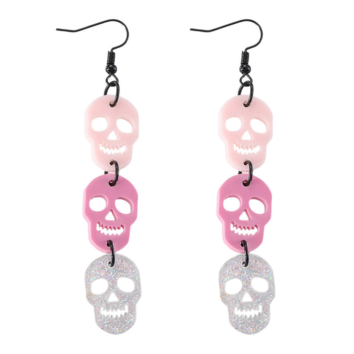 Wholesale  Skull Sequins Triple ing Pendant Earrings Hollow-out Acrylic Gothic Earrings