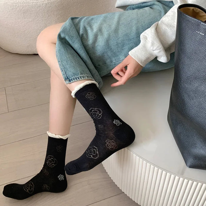 Wholesale Color blocked socks, stacked socks, ultra-thin styles, mesh eyelets, tube socks