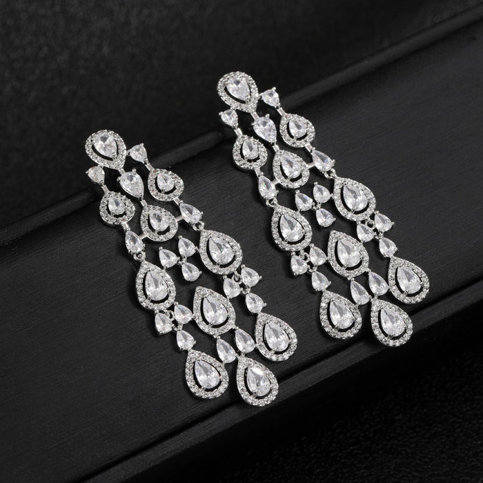 Wholesale Water Drop Tassel Zircon Earrings Fashionable and Versatile Super Flash Banquet Dress Earrings