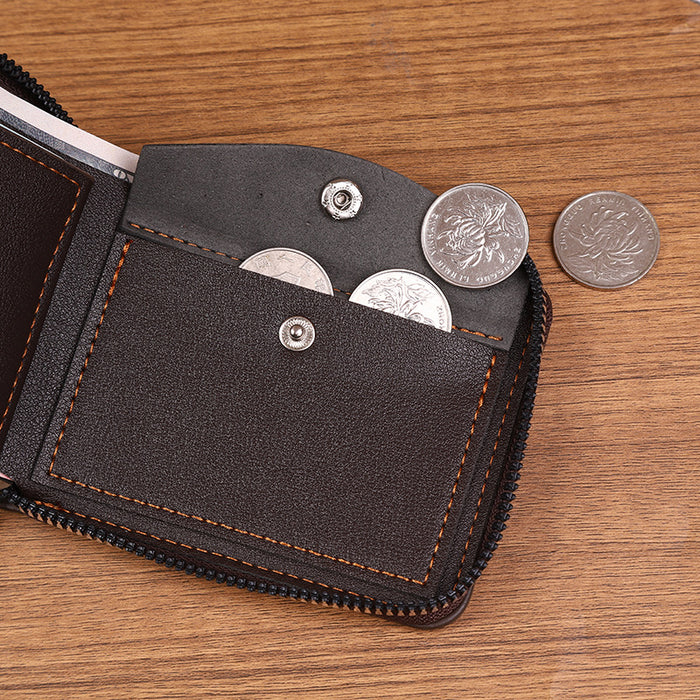 Wholesale PU Leather Men' s Zipper Wallet Plaid Pattern Black MOQ≥2