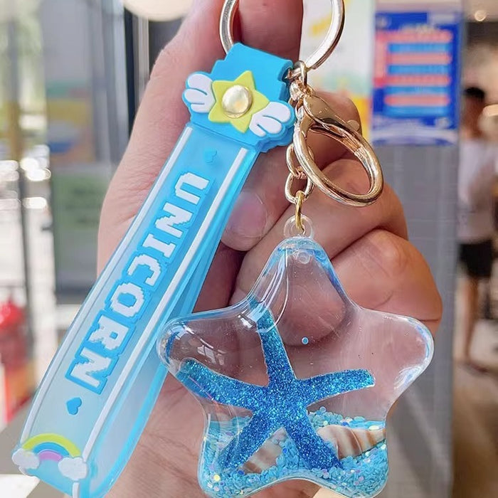 Wholesale Acrylic Starfish Oil Quicksand Bottle Cartoon Keychain JDC-KC-RunX016