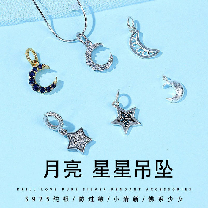 Wholesale S925 Pure Yintai Pendant Diamond Star Moon Sun Moon Star DIY Hand-made Material Bag Thai Silver Pendant
