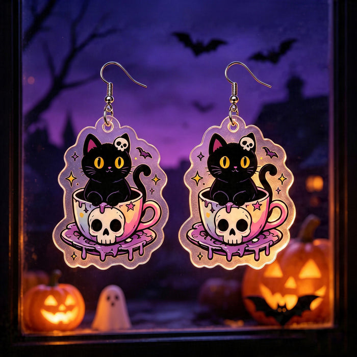 Wholesale  Cartoon Cat Skull 2D Acrylic Earrings Sweet Cool Fashion Jewelry Accessory Party Gift