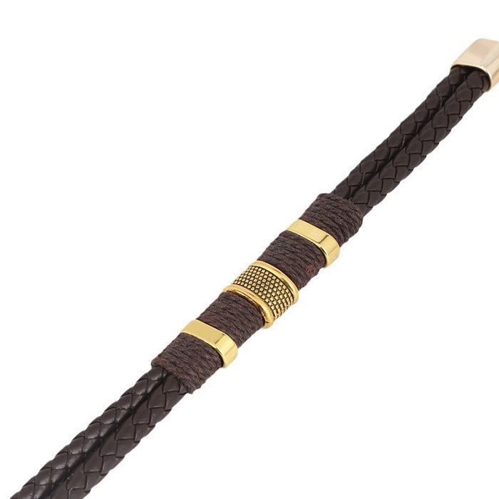 Wholesale Hand string double-layer retro alloy cowhide woven bracelet, fashionable men's leather magnetic buckle bracelet