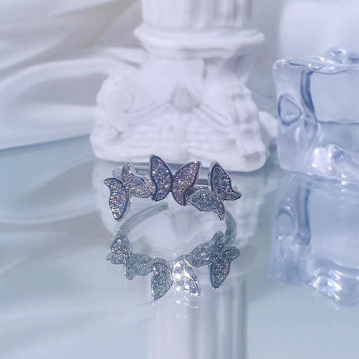 Wholesale New butterfly three-dimensional fashionable light luxury sparkling diamond open ring with niche design and high-end feel