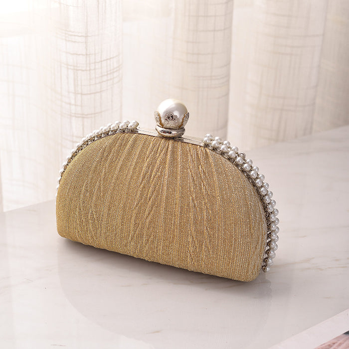 Wholesale New Pearl Dinner Bag Cross-border Black Pleated Evening Dress Bag High-end and Versatile Handbag JDC-HB-YX004