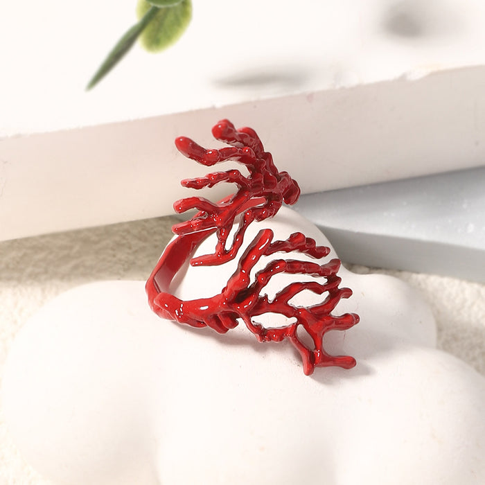 Wholesale Irregular Red Coral Alloy Bracelet Ring Fashion Creative