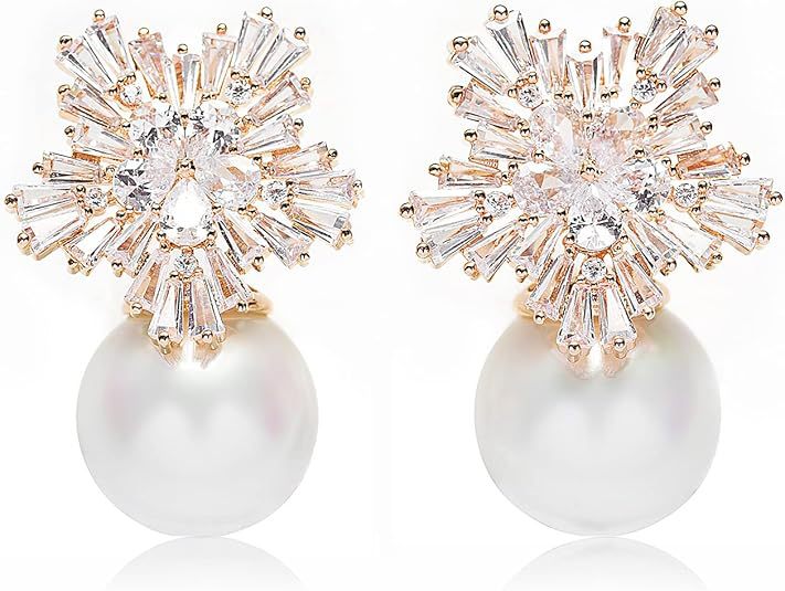 Wholesale Fashionable temperament, design sense, snowflake pearl earrings, pure silver needles, trendy earrings, earrings