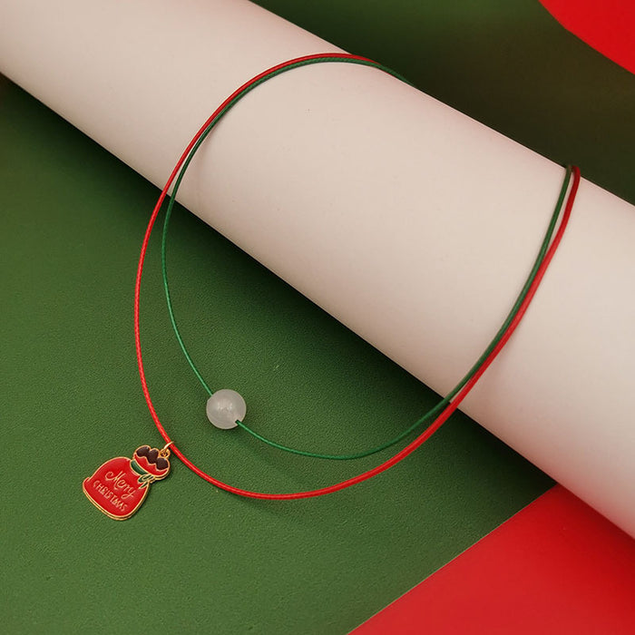 Wholesale Luminous Christmas Necklace Elderly Bell Tree Reindeer Snowflake Christmas Luminous Double-Layer Clavicle Chain