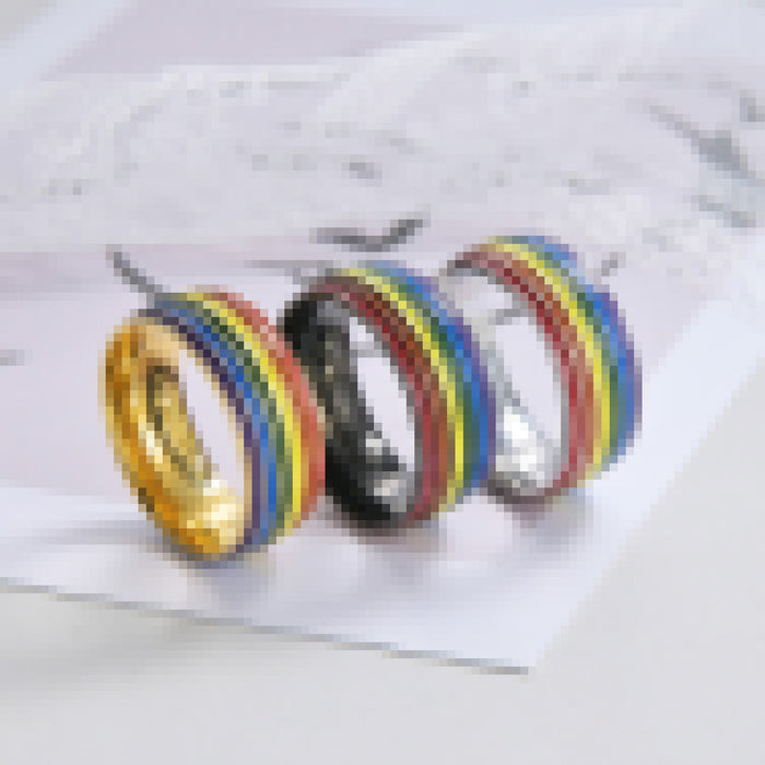 Wholesale Gold Plated Stainless Steel Ring Colorful Striped Design Fashion Jewelry Accessory