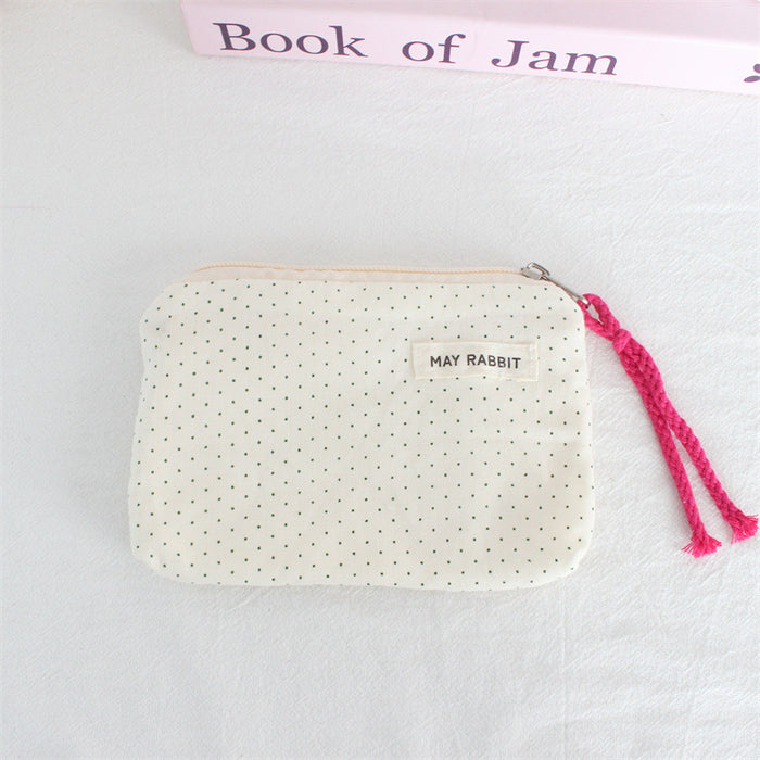 Wholesale Polka Dot Coin Purse Cotton Canvas Drawstring Pouch Stylish Wristlet Bag For Women Everyday Trendy Accessory