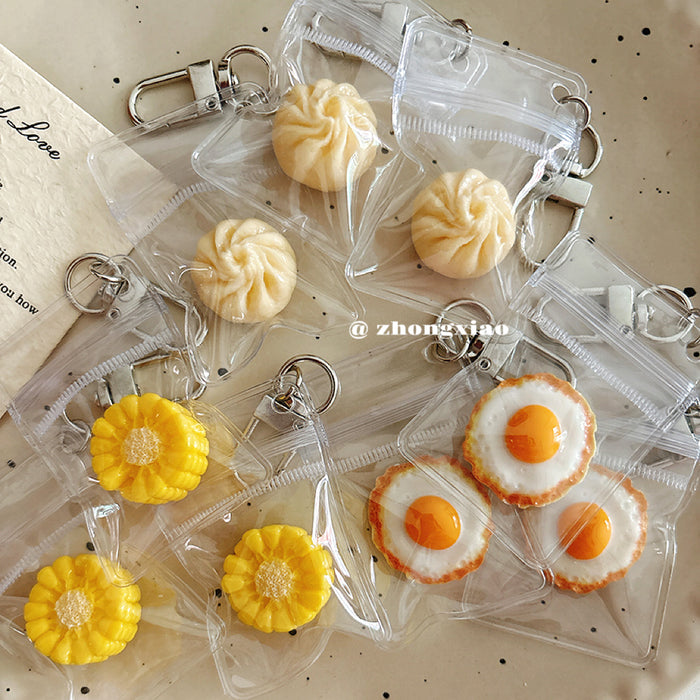 Wholesale Fried Egg And Corn Bun Food Toy Keychain Resin Pendant Creative Bag Charm Decorative Gift For Students