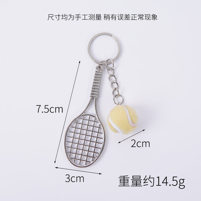 Wholesale Metal Tennis Racket Keychain Pendant Silver Blue Modern Minimalist Fashion Accessory MOQ≥2