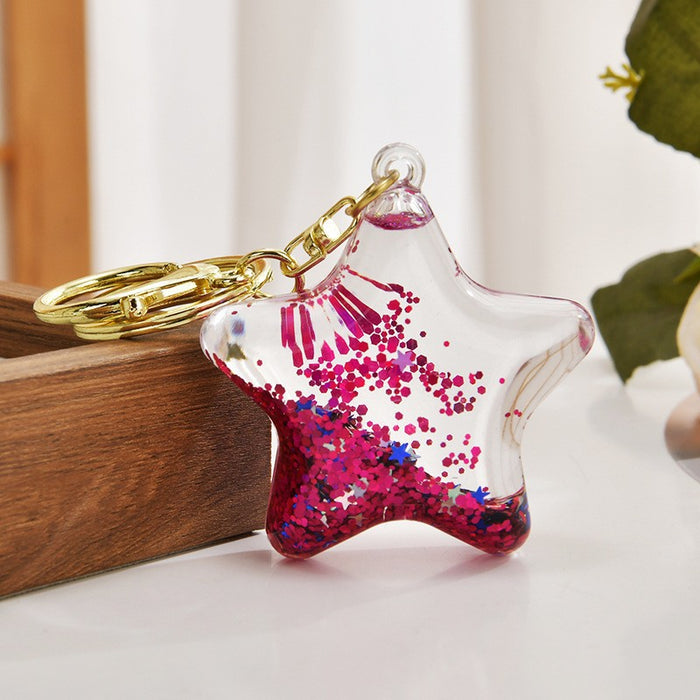 Wholesale Acrylic Keychain Pentagram Oil-Filled Keyring