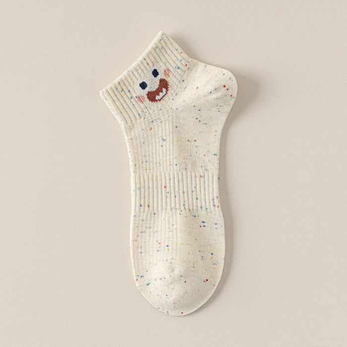 Wholesale New socks with short tube, dotted yarn, cute expression, boat socks that don't fall off the heel