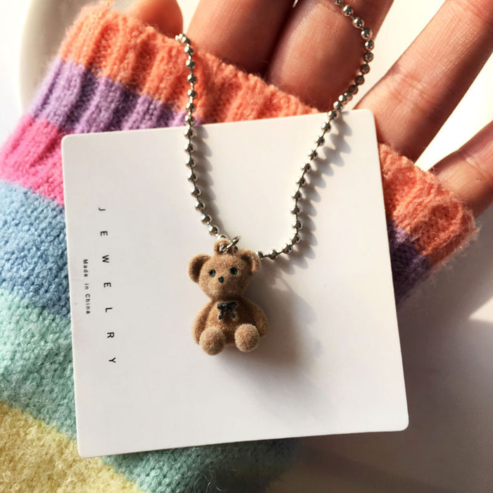 Wholesale Bear Necklace Women's Trendy Clavicle Chain Simple Teddy Bear Woolen Chain