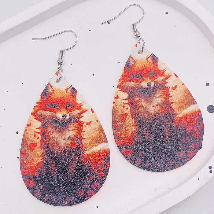 Wholesale Fox PU Double Sided Printed Leather Earrings JDC-ES-Susheng006