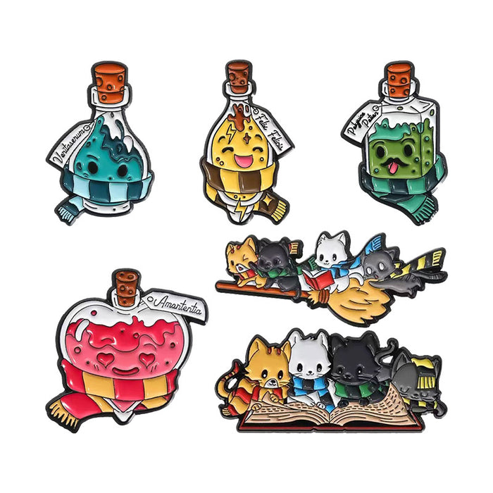 Wholesale Zinc Alloy Baked Enamel Cartoon Brooch Magic Potion Cat Book Bag Charm Decorative Gift MOQ≥2