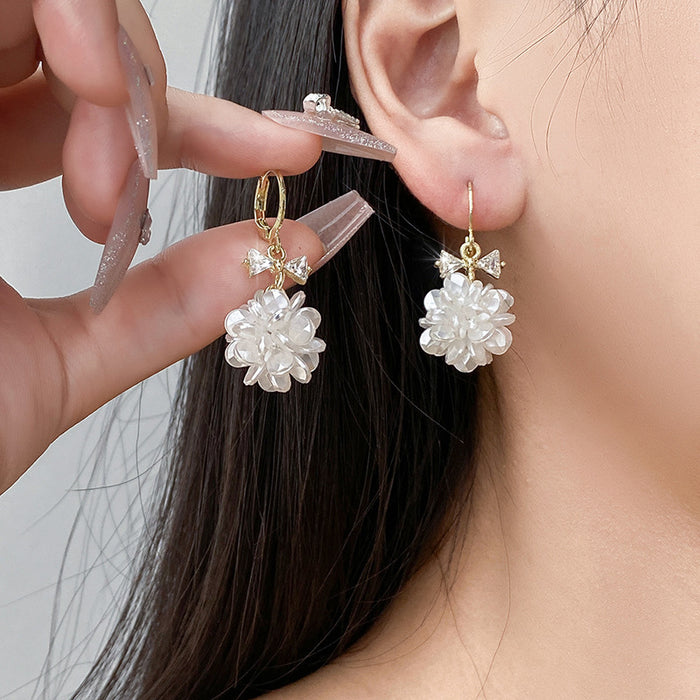 Wholesale s925 silver needle  Fairy earrings women's elegant flower Pearl petal ball earrings