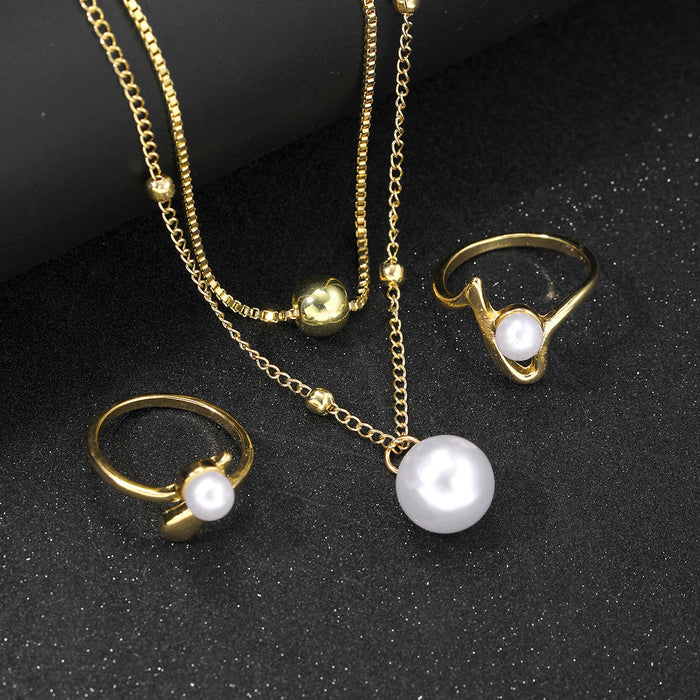 Wholesale Geometric Pearl Bead Ring Necklace