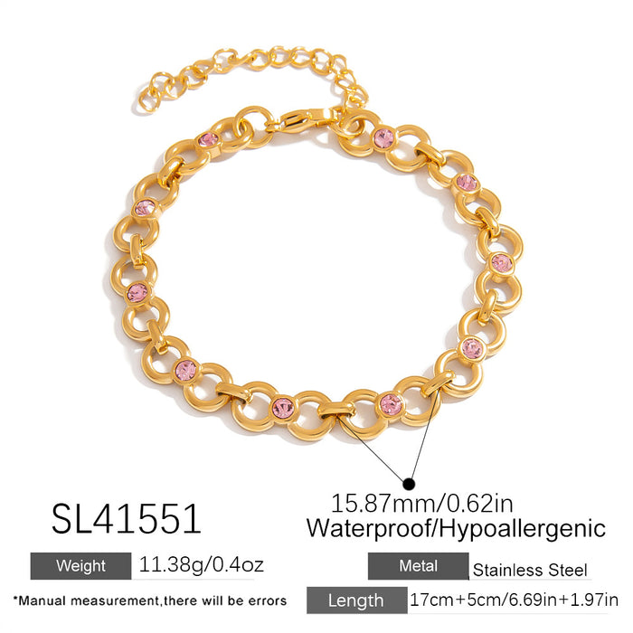 Wholesale Stainless Steel Bracelet Roman Disc Inlaid with Diamonds High-End Jewelry Ins Style Pig Nose Buckle Bracelet